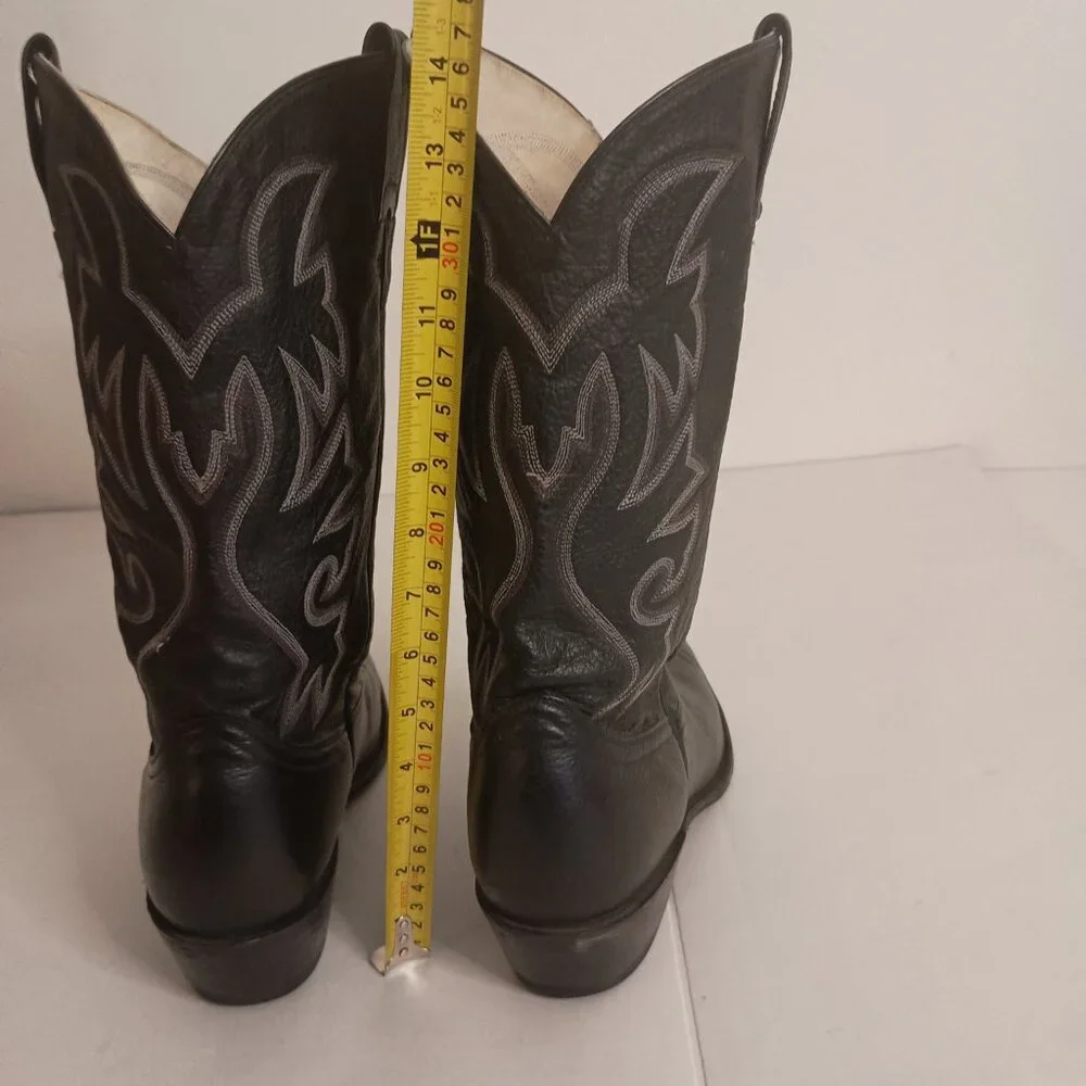 Cowtown Men’s Black Western Cowboy Boots White Embroidery Size 11.5 - Picture 10 of 15